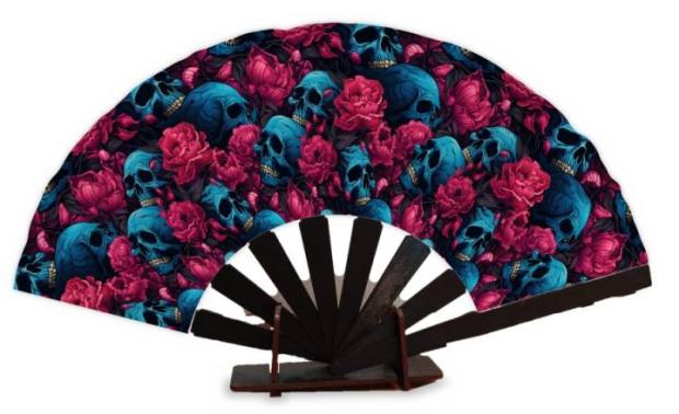 Abanico Calaveras y rosas